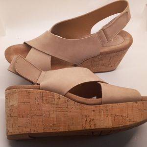 Clarks Artisan Nude Wedge Cork Cushion Sandals